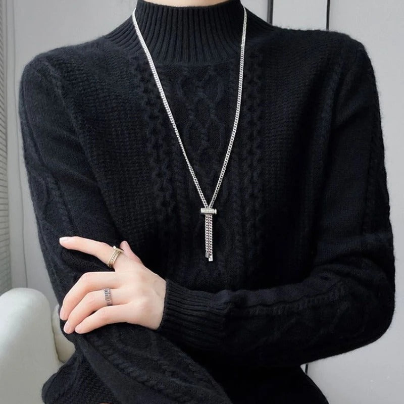 Verity | Wool Cable-Knit Sweater With Mock Neck