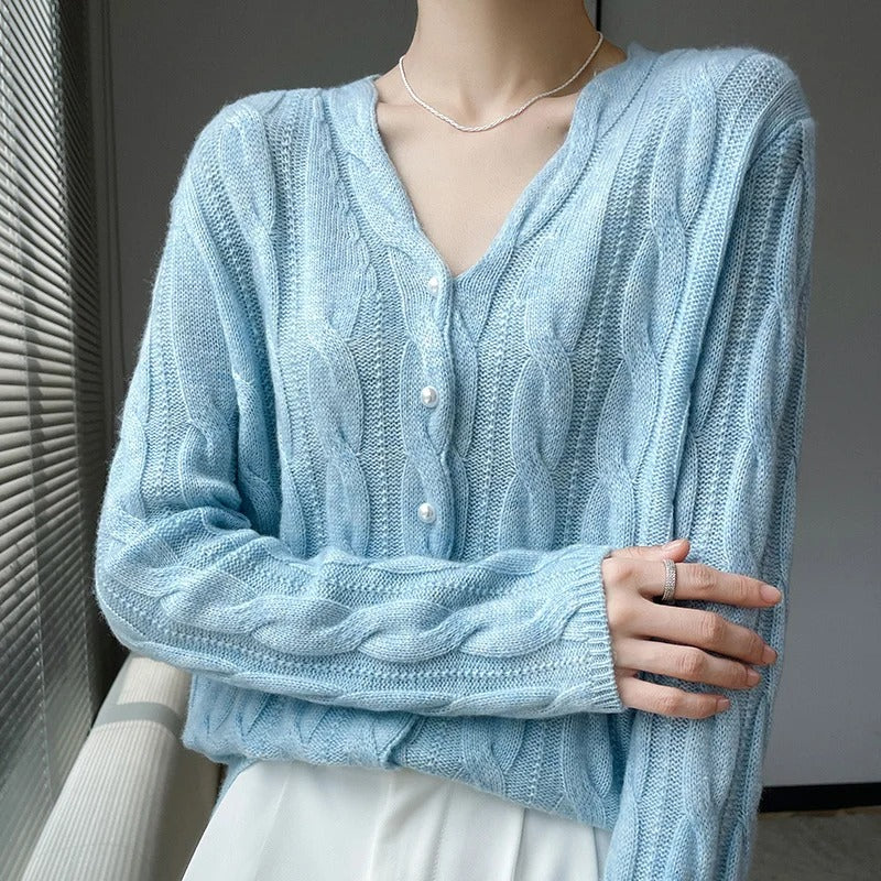 Anneliese | Wool Cable-Knit Cardigan With Pearl Buttons