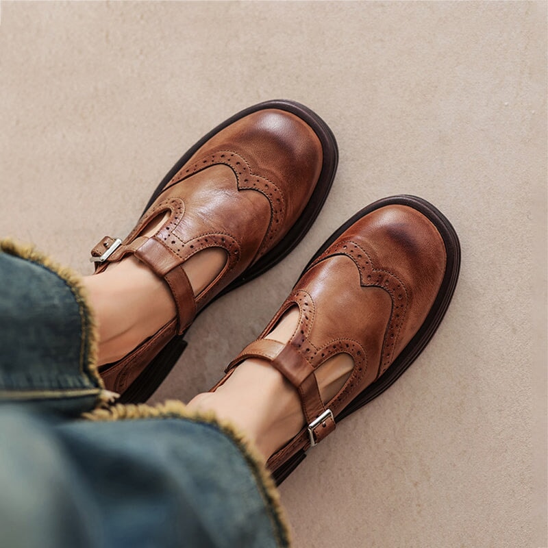 Vanessa | Brogue Mary Jane Loafers With Buckle Strap