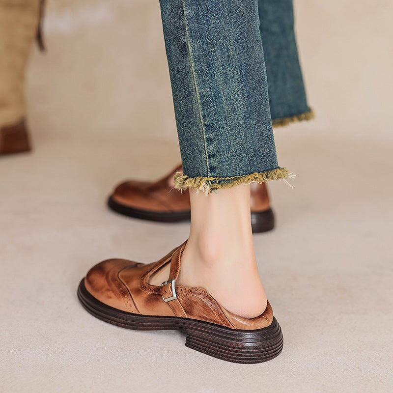 Vanessa | Brogue Mary Jane Loafers With Buckle Strap