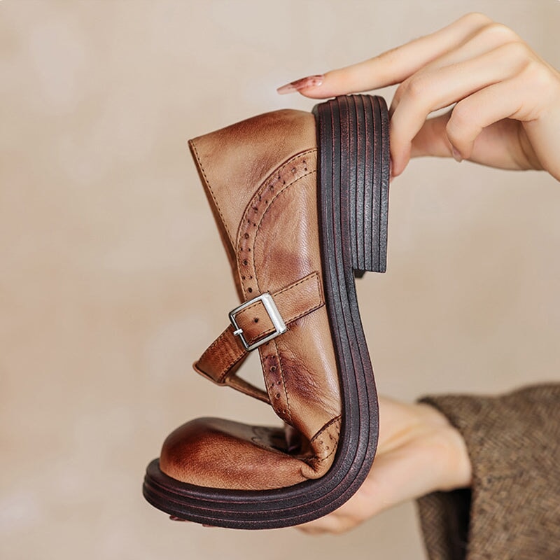 Vanessa | Brogue Mary Jane Loafers With Buckle Strap