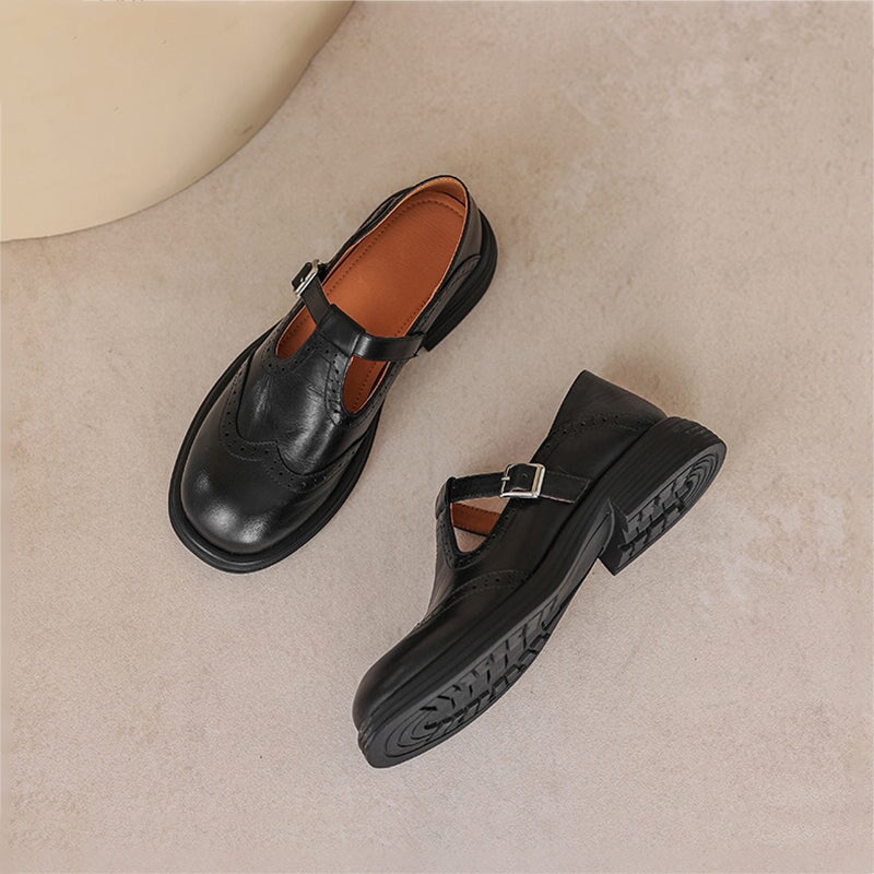 Vanessa | Brogue Mary Jane Loafers With Buckle Strap