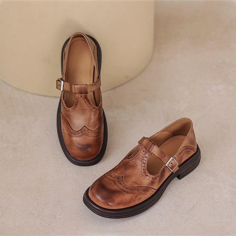 Vanessa | Brogue Mary Jane Loafers With Buckle Strap