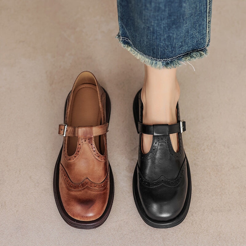 Vanessa | Brogue Mary Jane Loafers With Buckle Strap