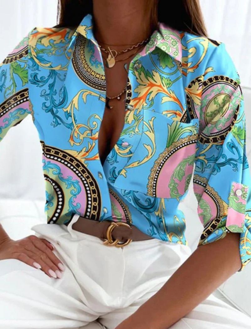 Thea | Printed Button-Up Blouse With Lapel Collar