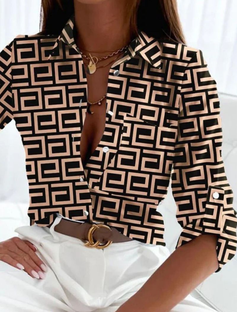 Thea | Printed Button-Up Blouse With Lapel Collar