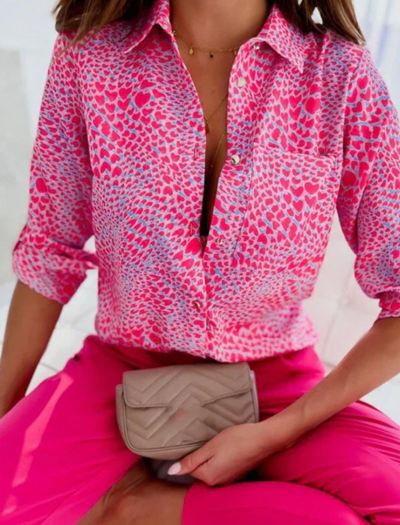 Thea | Printed Button-Up Blouse With Lapel Collar