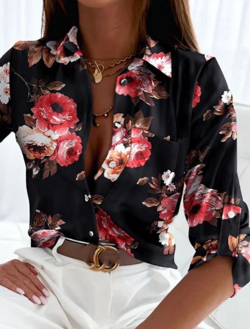 Thea | Printed Button-Up Blouse With Lapel Collar