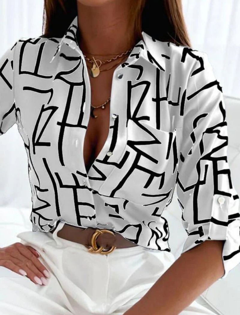 Thea | Printed Button-Up Blouse With Lapel Collar