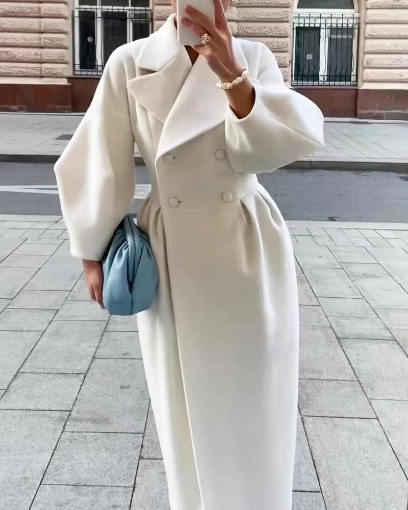 Leah | Double-Breasted Long Coat With Wide Lapels