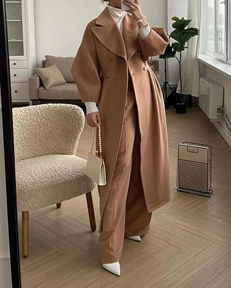 Leah | Double-Breasted Long Coat With Wide Lapels