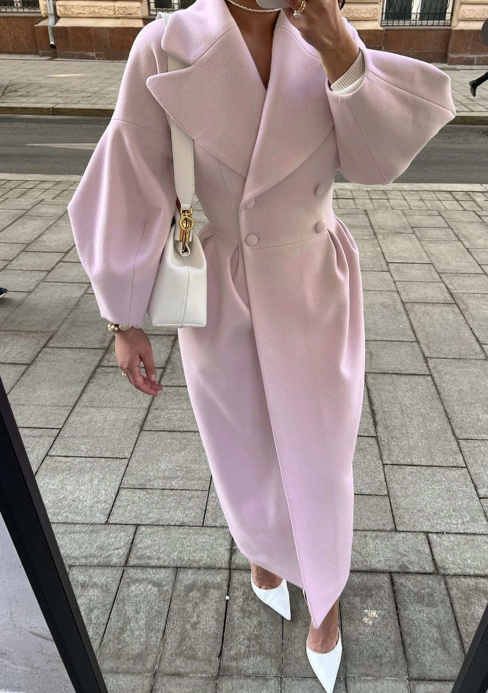 Leah | Double-Breasted Long Coat With Wide Lapels