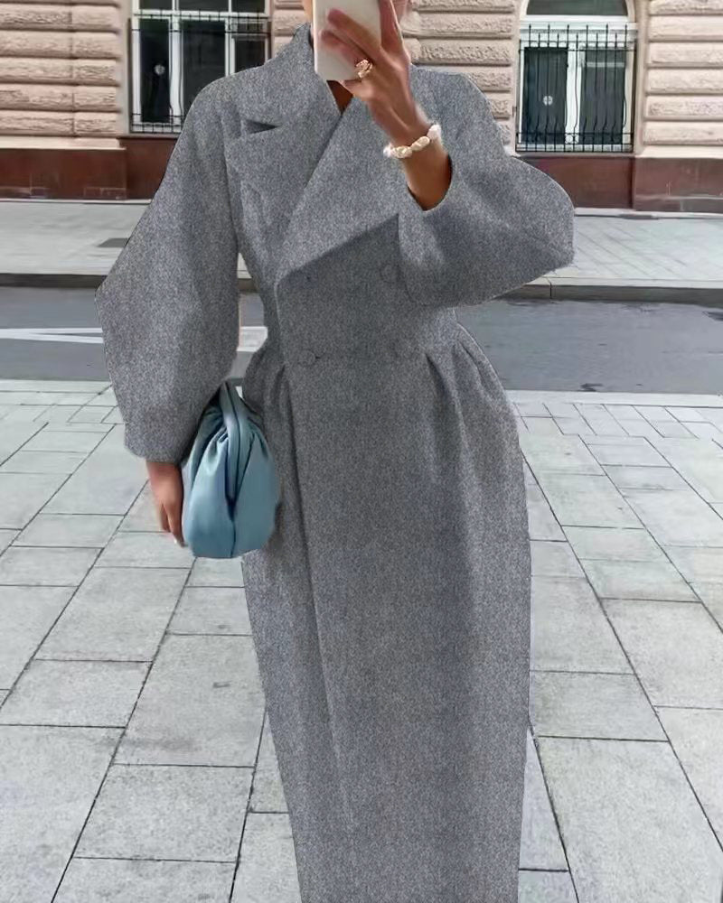 Leah | Double-Breasted Long Coat With Wide Lapels