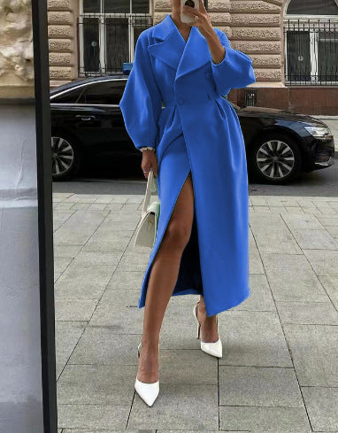 Leah | Double-Breasted Long Coat With Wide Lapels