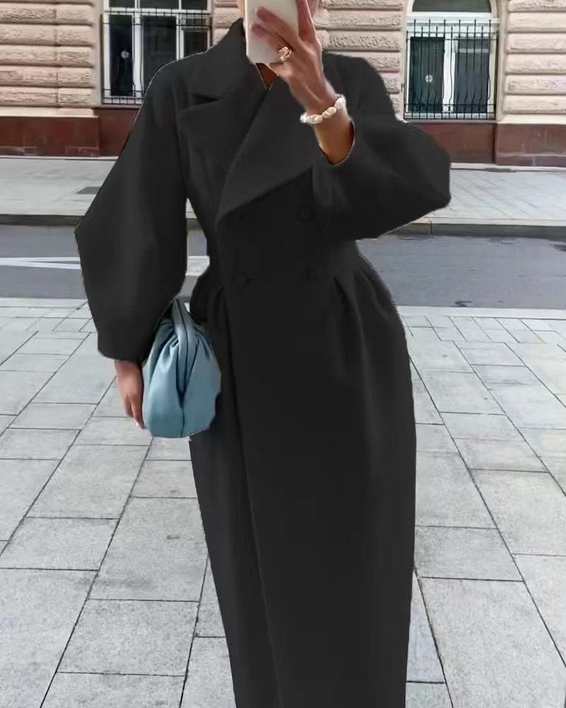 Leah | Double-Breasted Long Coat With Wide Lapels