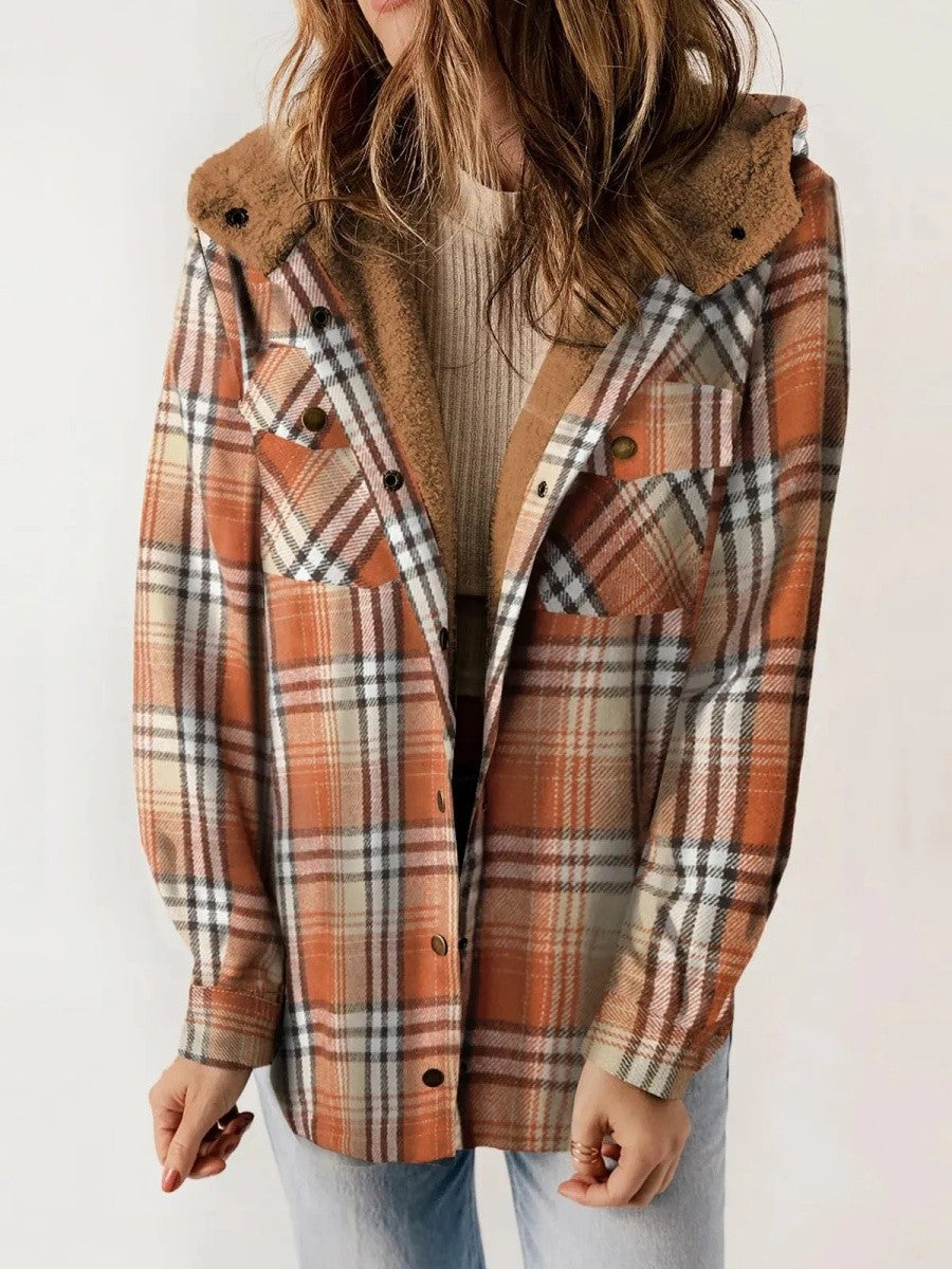 Estelle | Hooded Plaid Jacket With Sherpa Trim