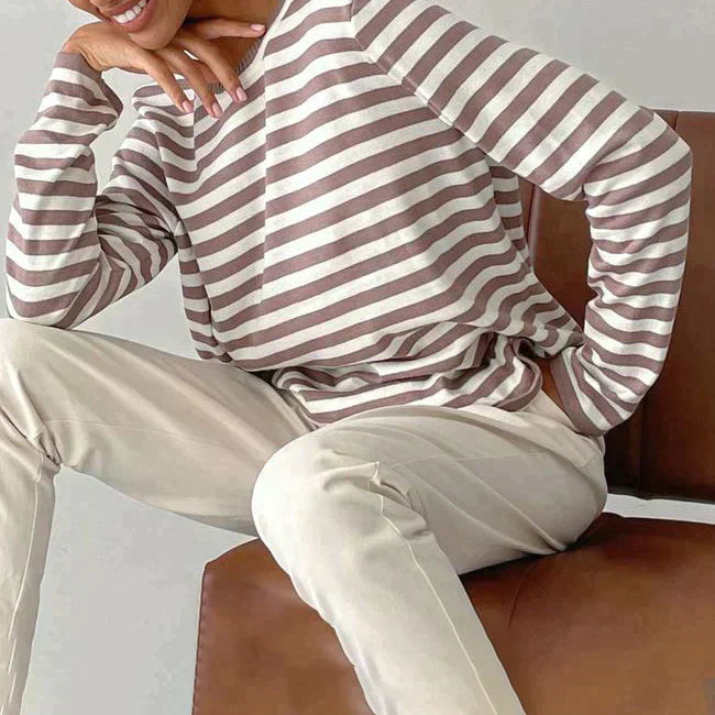 Joanna | Striped Long Sleeve Crew Neck T-Shirt