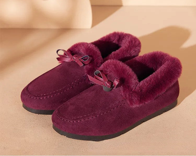 Jasmine | Plush-Lined Moccasin Slippers With Bow