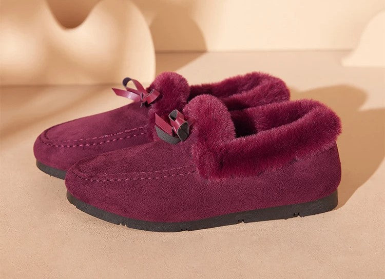 Jasmine | Plush-Lined Moccasin Slippers With Bow