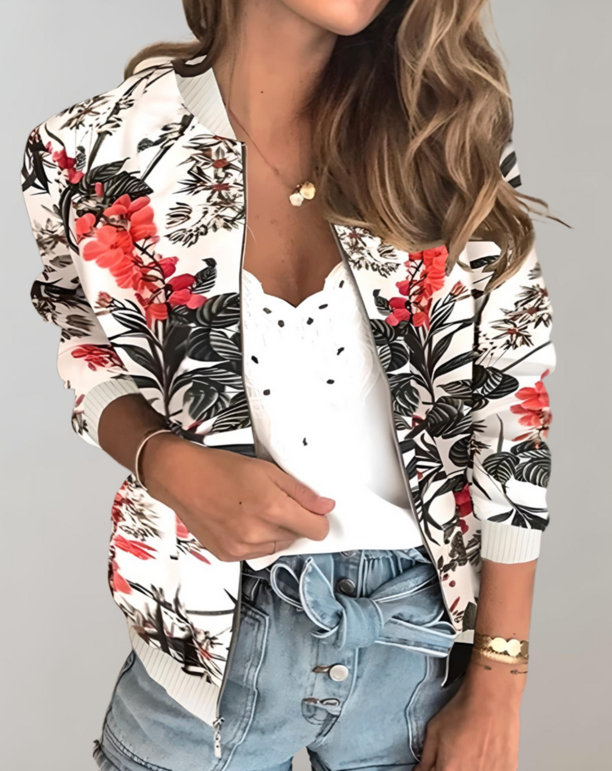 Laila | Floral Zip-Up Bomber Jacket