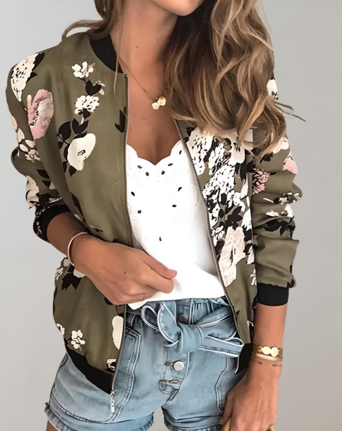 Laila | Floral Zip-Up Bomber Jacket