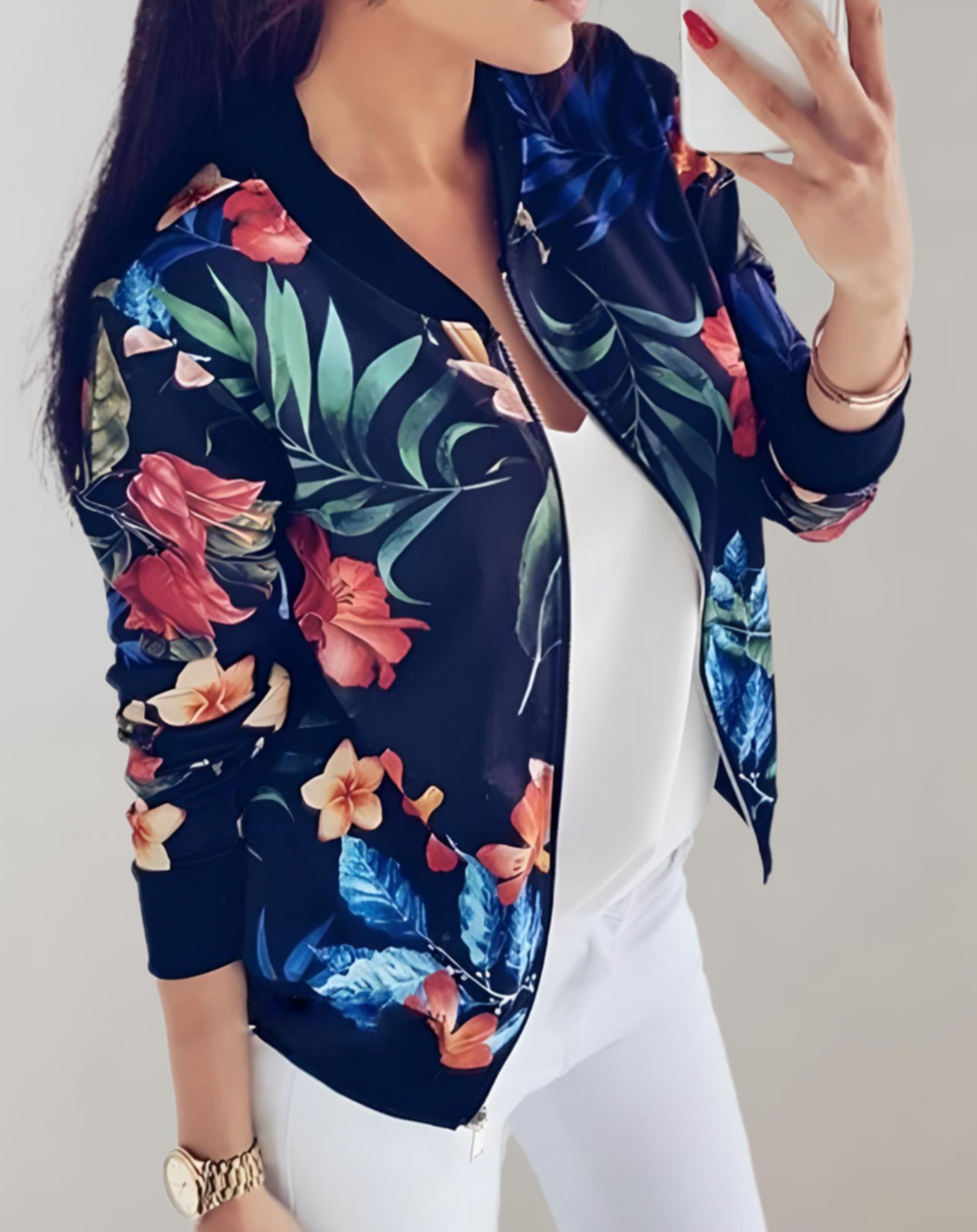 Laila | Floral Zip-Up Bomber Jacket
