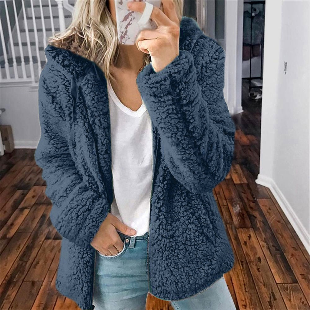 Helen | Hooded Teddy Fleece Zip Jacket