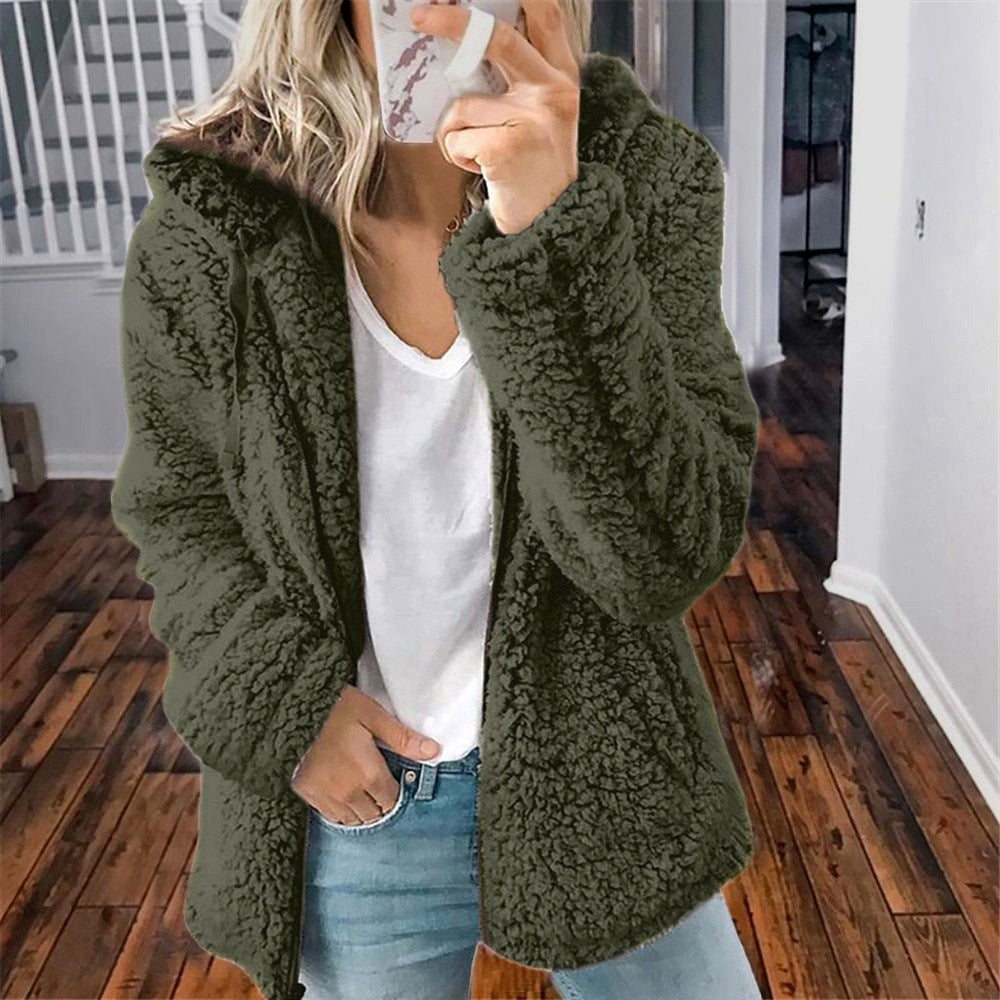 Helen | Hooded Teddy Fleece Zip Jacket