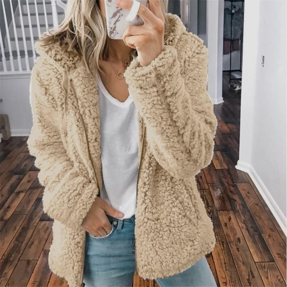 Helen | Hooded Teddy Fleece Zip Jacket