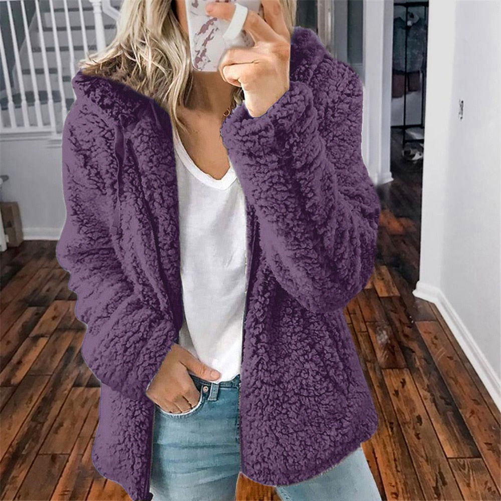 Helen | Hooded Teddy Fleece Zip Jacket