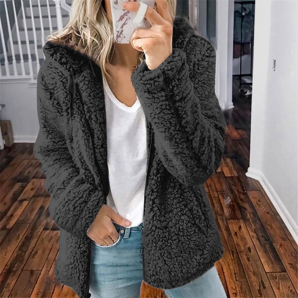 Helen | Hooded Teddy Fleece Zip Jacket