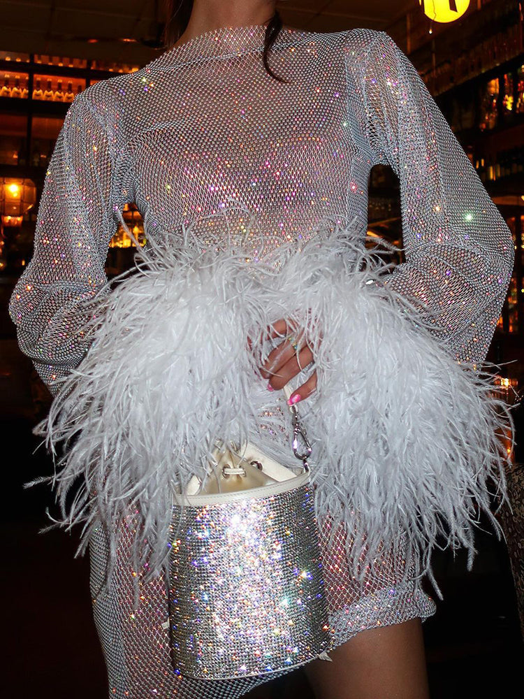 Christina | Sparkle Mini Dress With Fluffy Cuffs