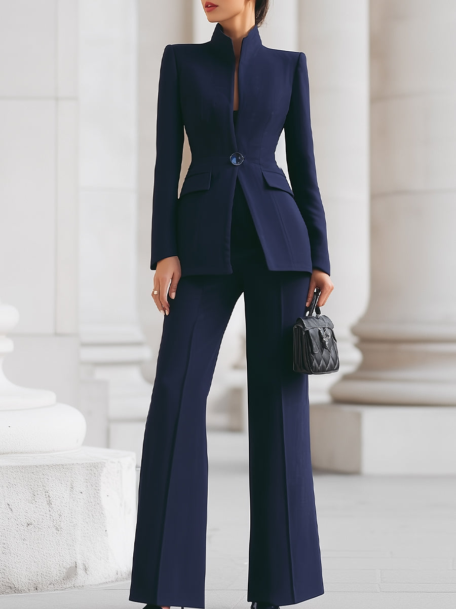 Brenda | High-Collar Blazer And Wide-Leg Pants Set