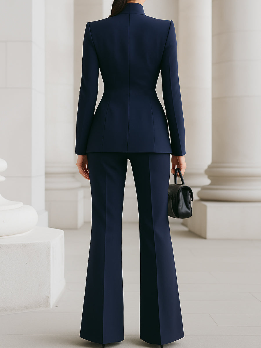 Brenda | High-Collar Blazer And Wide-Leg Pants Set