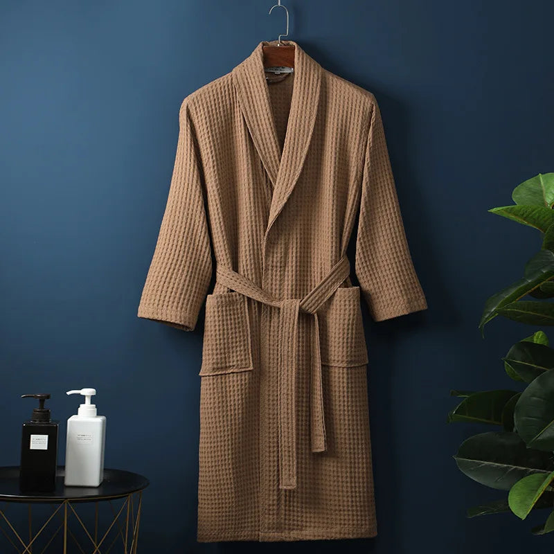 Jane | Waffle Cotton Bathrobe With Tie Belt