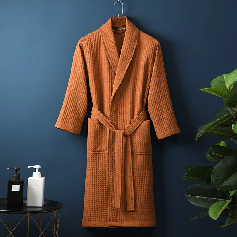 Jane | Waffle Cotton Bathrobe With Tie Belt