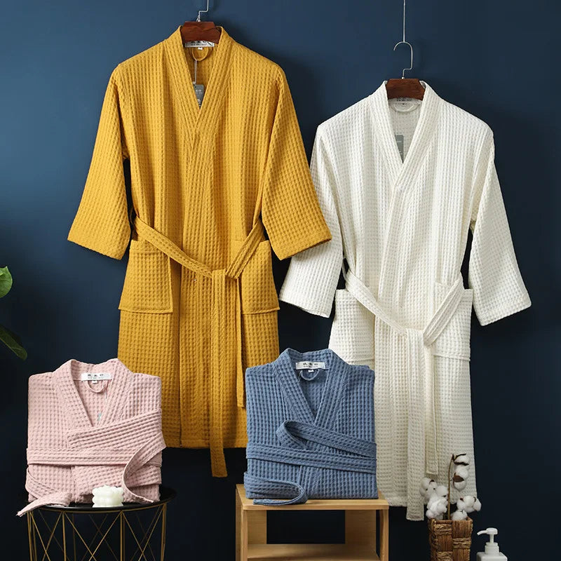 Jane | Waffle Cotton Bathrobe With Tie Belt