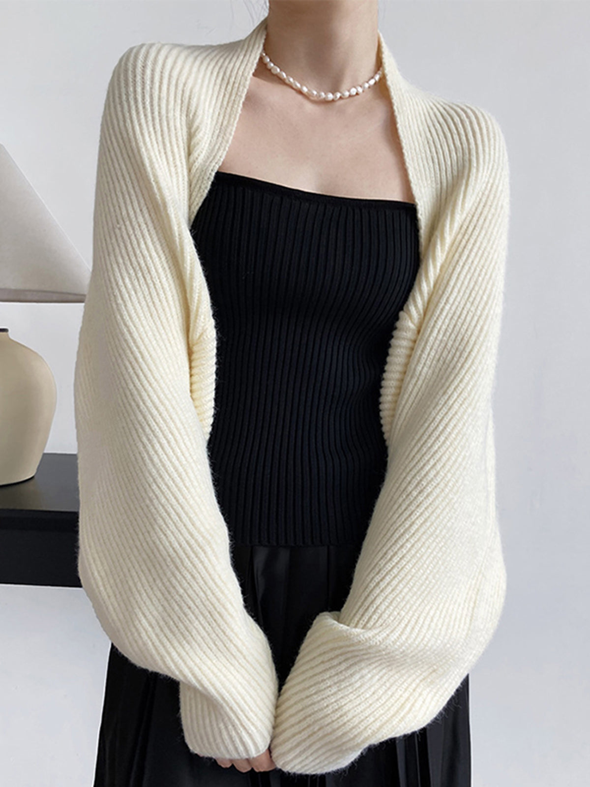 Posy | Open-Front Ribbed Knit Shrug Cardigan