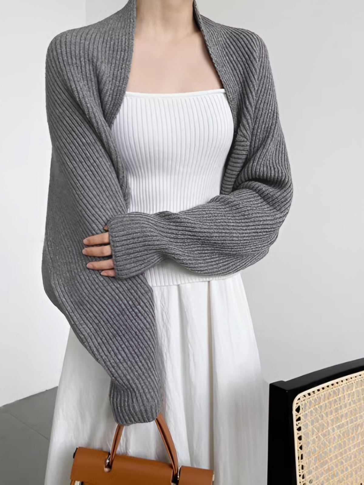 Posy | Open-Front Ribbed Knit Shrug Cardigan