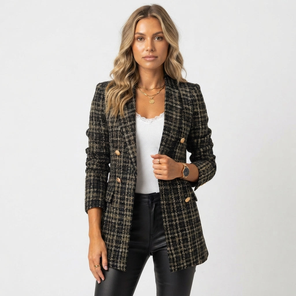 Matilda | Plaid Double-Breasted Longline Blazer