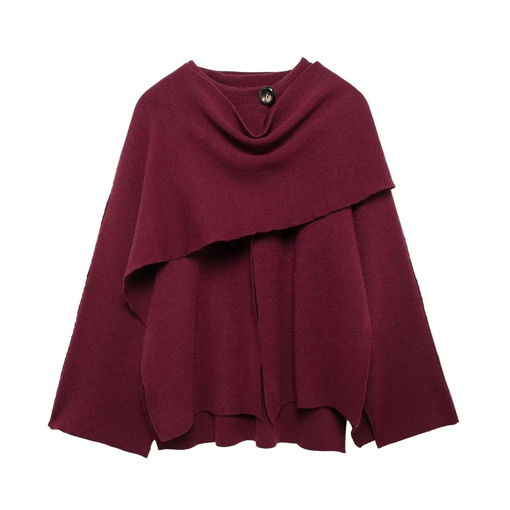 Julia | Asymmetrical Poncho With Draped Scarf Collar