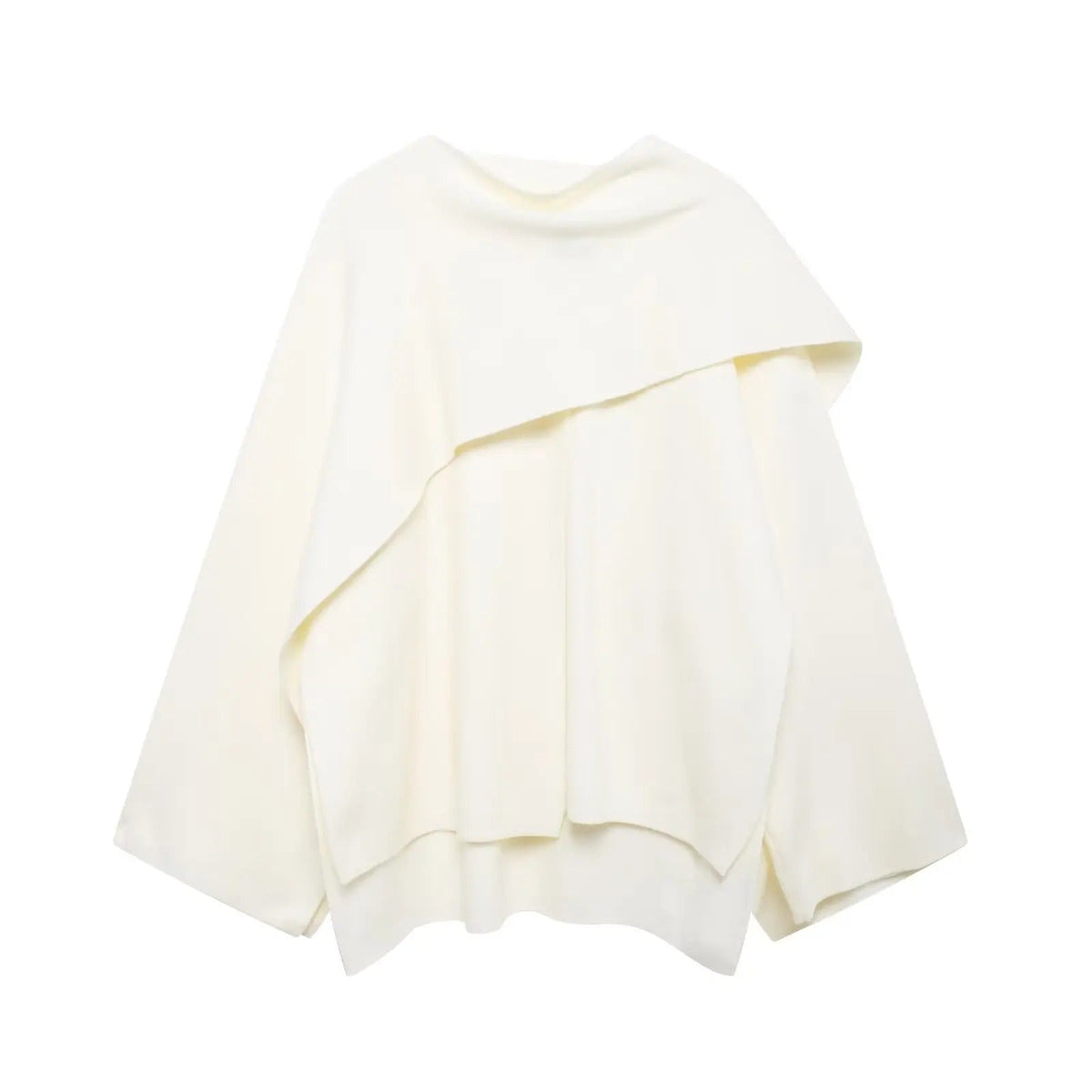 Julia | Asymmetrical Poncho With Draped Scarf Collar