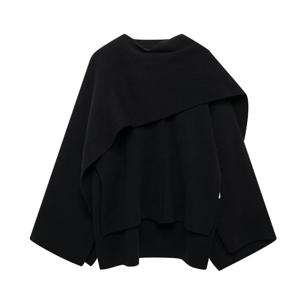 Julia | Asymmetrical Poncho With Draped Scarf Collar
