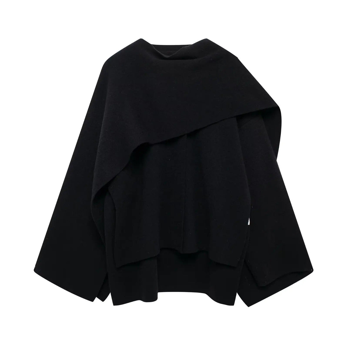 Julia | Asymmetrical Poncho With Draped Scarf Collar