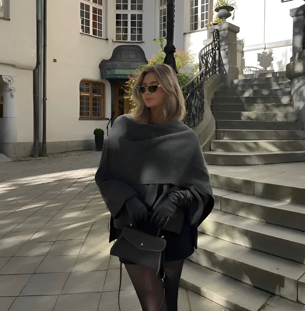 Julia | Asymmetrical Poncho With Draped Scarf Collar