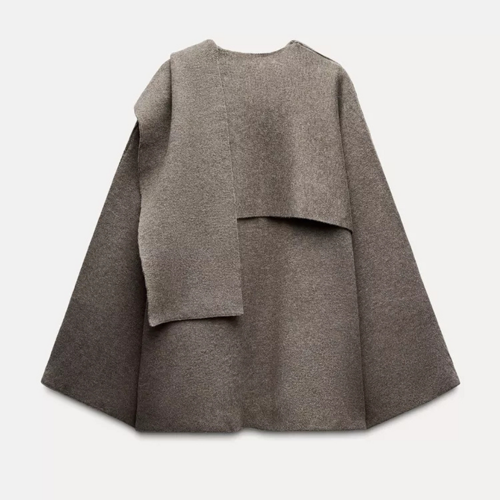 Julia | Asymmetrical Poncho With Draped Scarf Collar