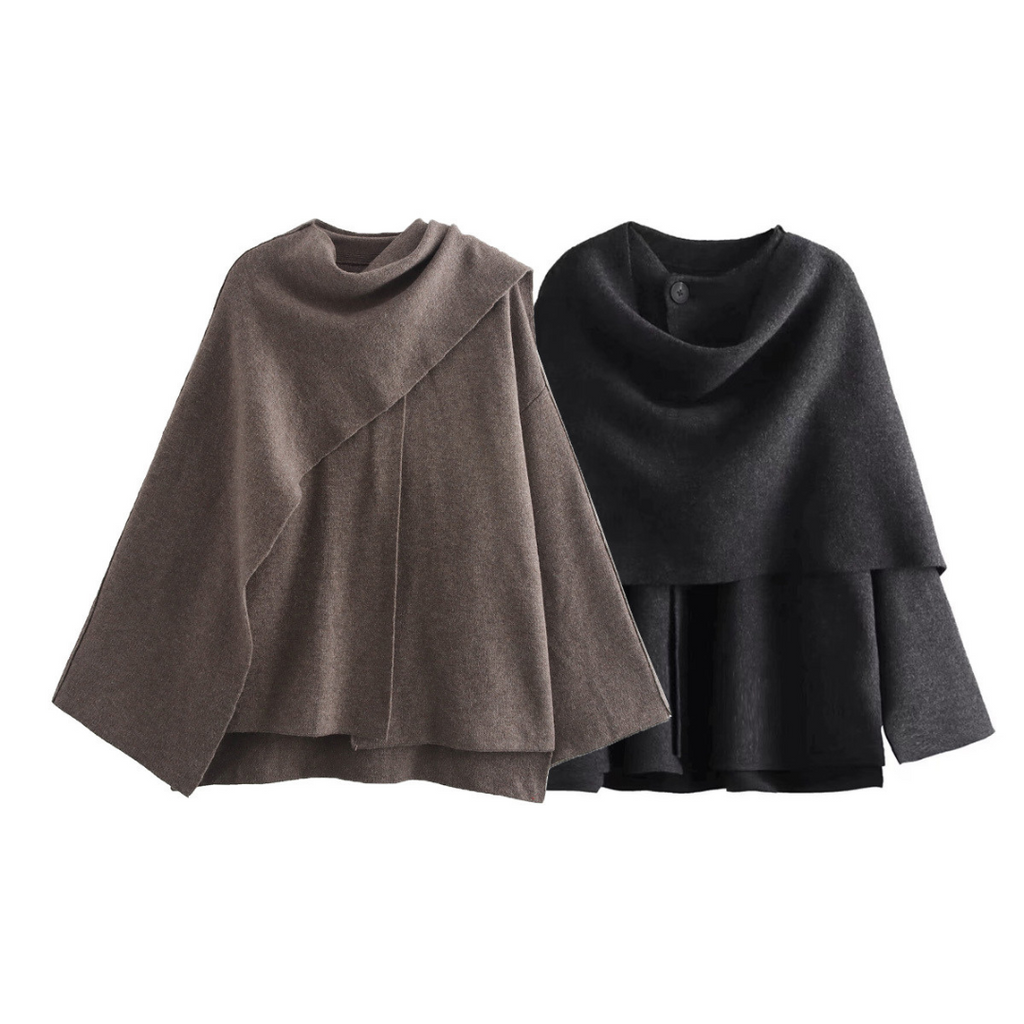 Julia | Asymmetrical Poncho With Draped Scarf Collar