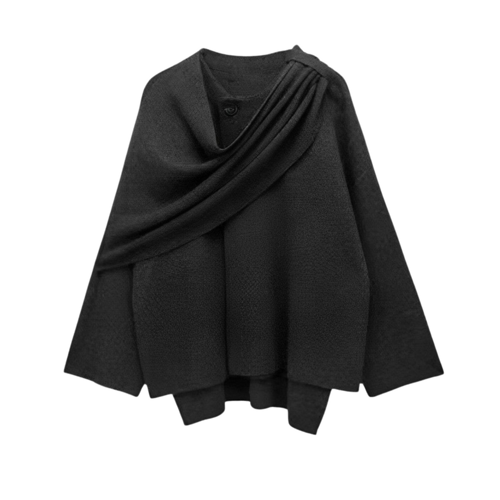 Julia | Asymmetrical Poncho With Draped Scarf Collar