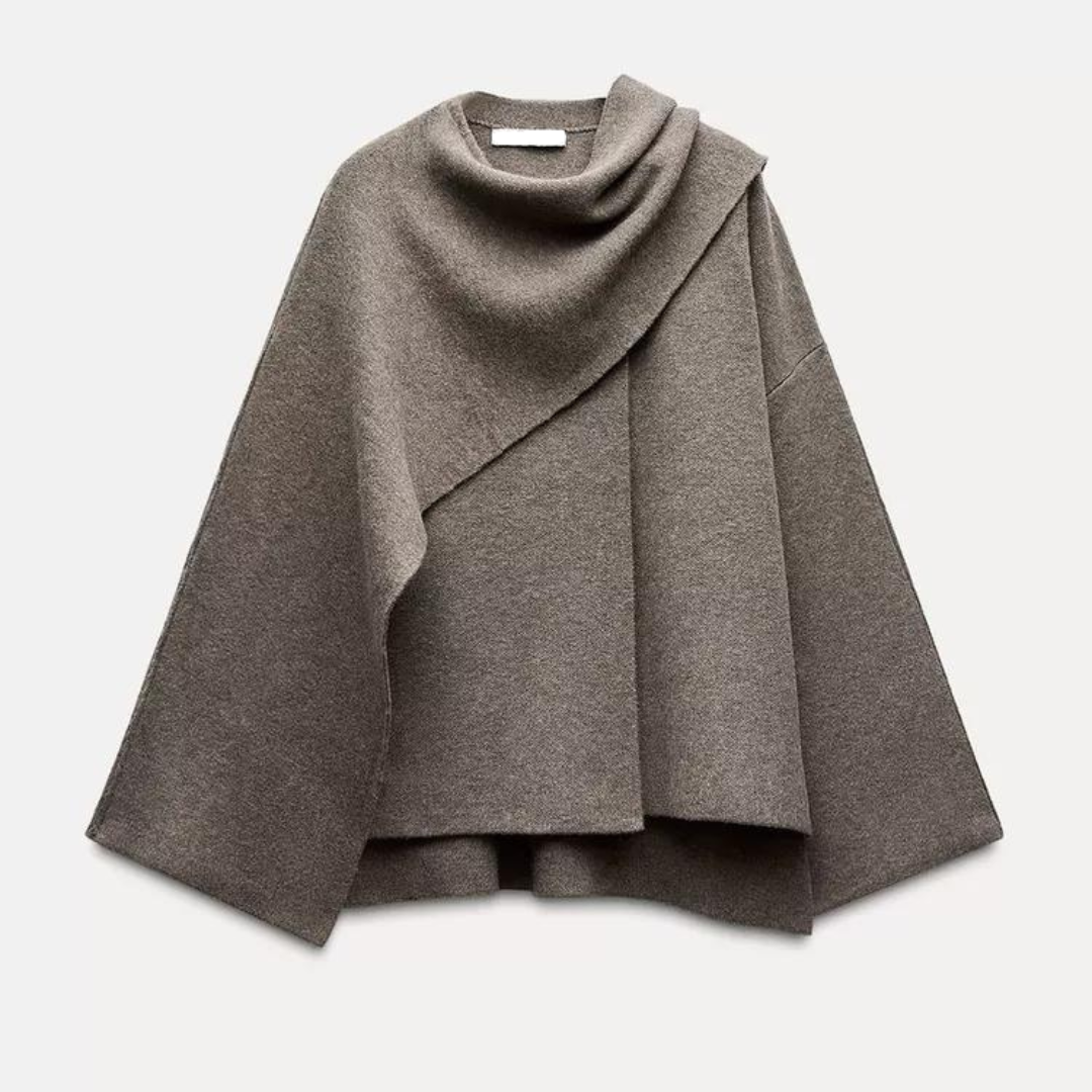 Julia | Asymmetrical Poncho With Draped Scarf Collar