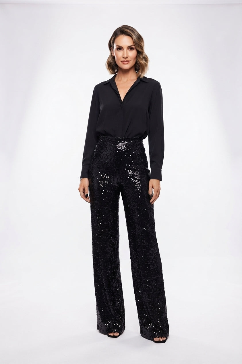 Cassandra | Sequin Straight-Leg Party Pants